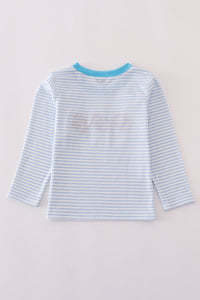 Blue football french knot stripe top