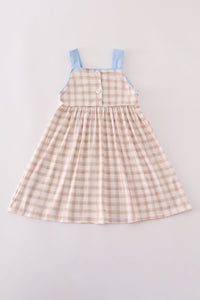 Beige puppy embroidery gingham dress