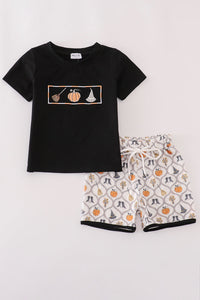 Black Witch pumpkin embroidery top