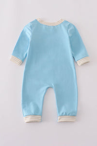 Blue puppy french knot romper