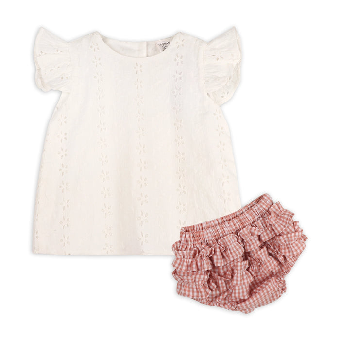 Milly Eyelet Embroidered Baby Top + Ruffled Bloomer -Organic