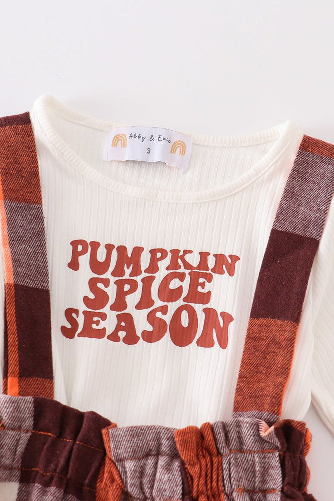 
                  
                    Pumpkin space season plaid girl skirt set
                  
                