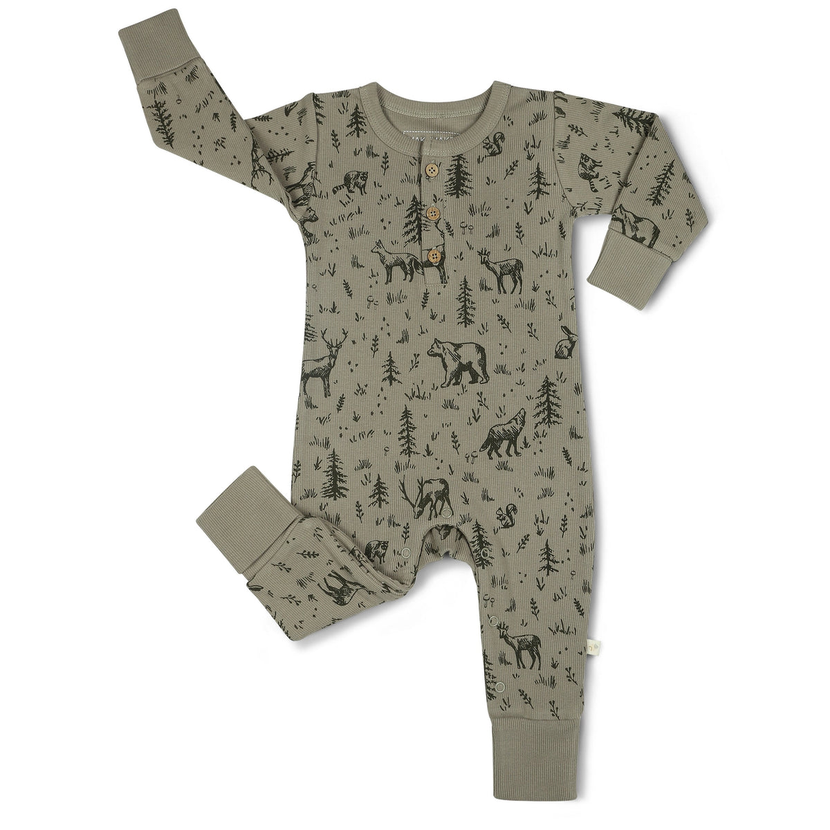 Organic Button Romper - Forest Folk