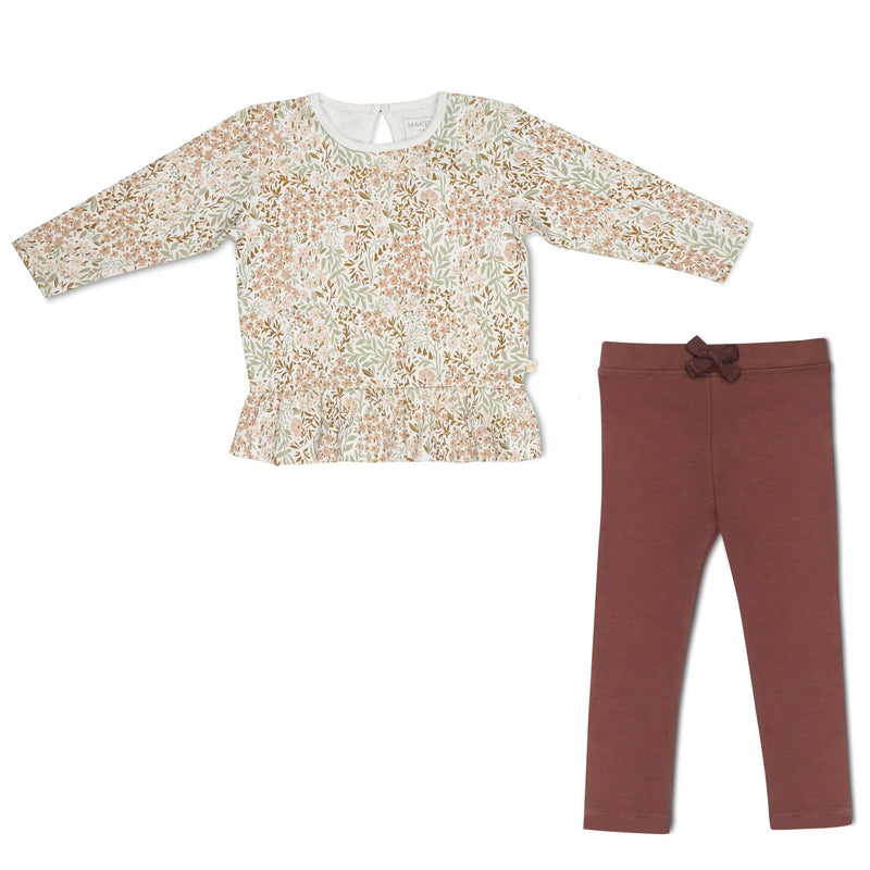 Organic Peplum Top & Leggings Set -Gardenia