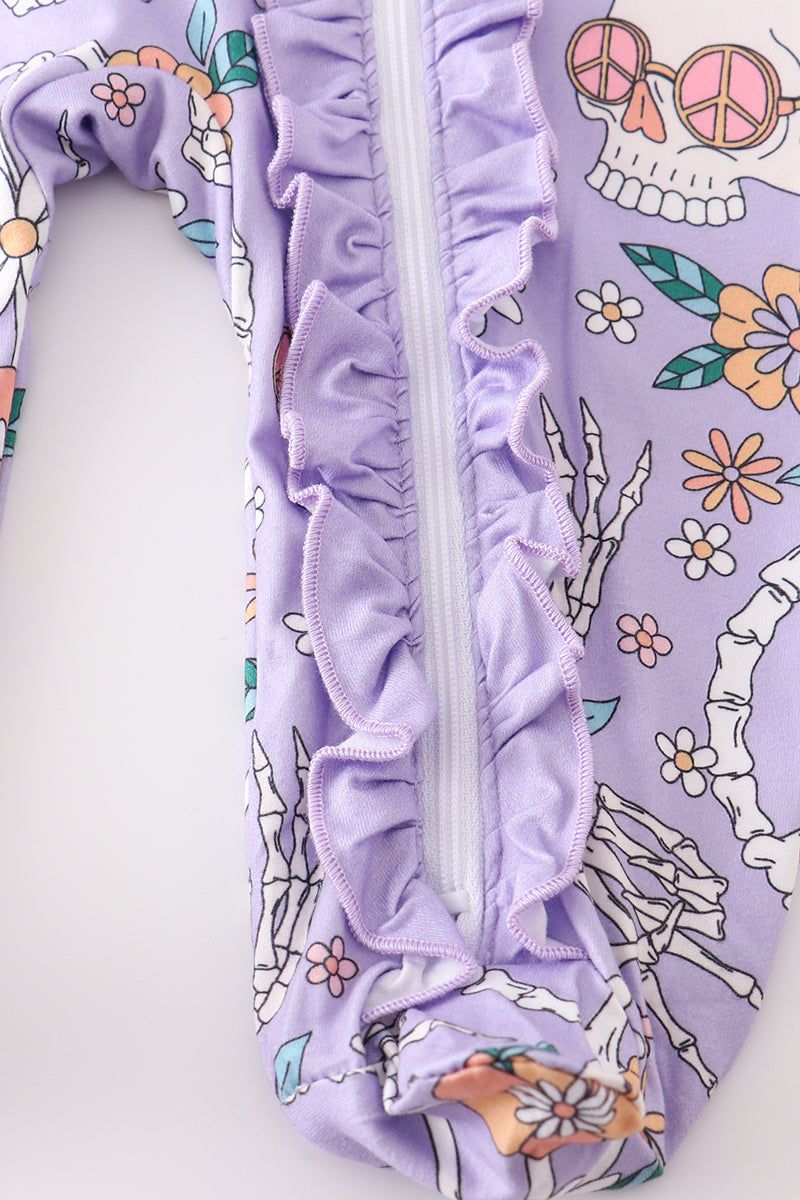 
                  
                    Purple skeleton floral ruffle baby romper
                  
                