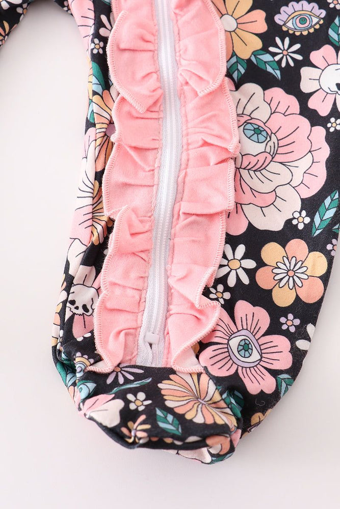 
                  
                    Pink floral print ruffle baby romper
                  
                
