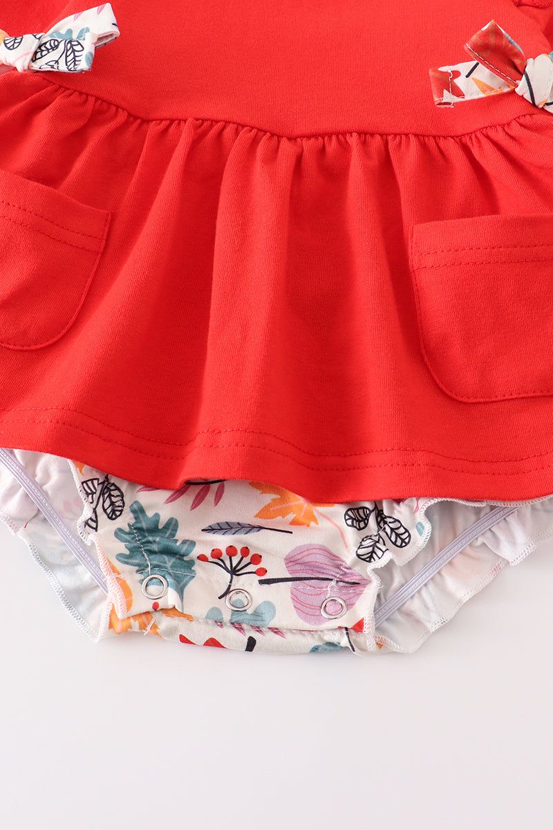 
                  
                    Red floral print ruffle baby romper
                  
                