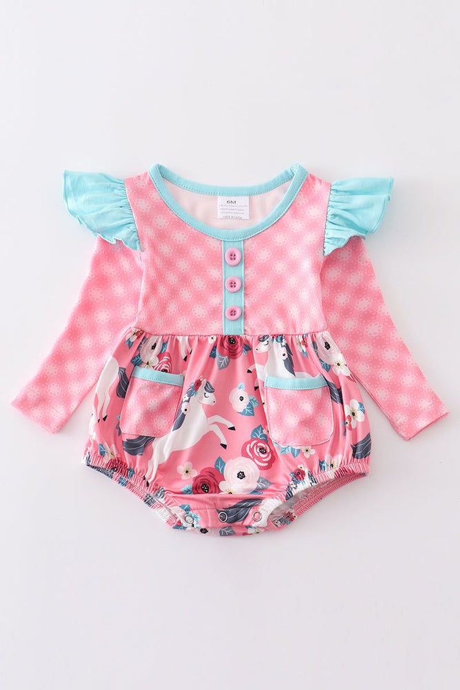 
                  
                    Pink plaid floral print ruffle baby romper
                  
                