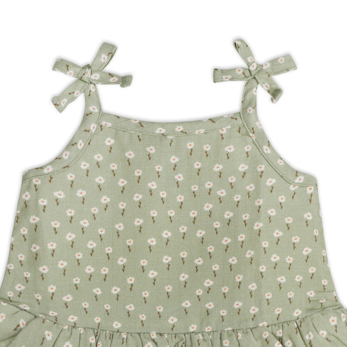 Sage Floral Shoulder Tie Baby Top + Shorts (Organic Muslin)