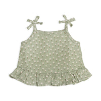 Sage Floral Shoulder Tie Baby Top + Shorts (Organic Muslin)