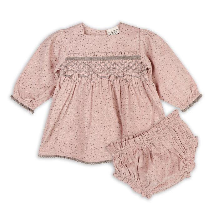 Smocked & Embroidered Corduroy Baby Dress & Bloomer -Organic