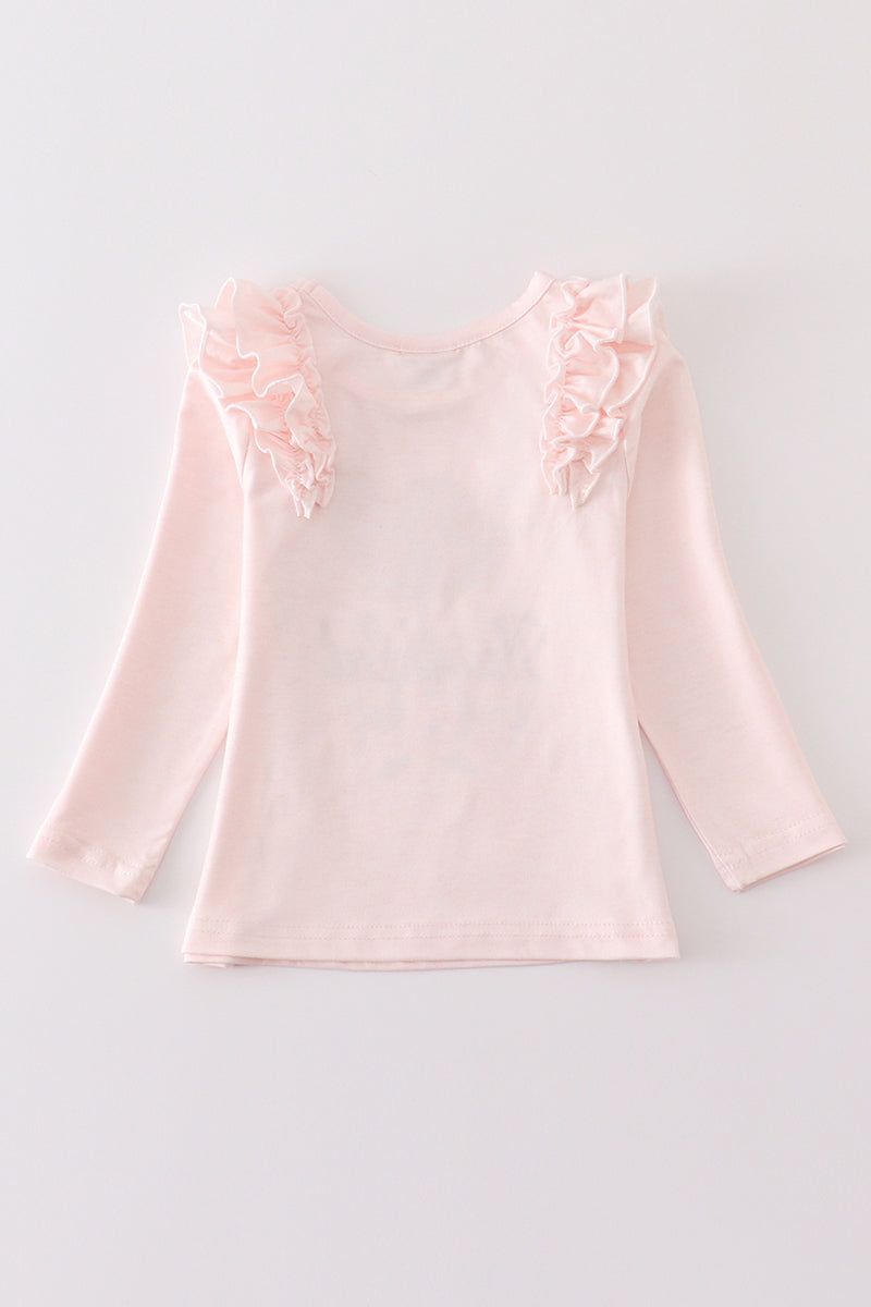 Pink thanksgiving turkey ruffle girl top