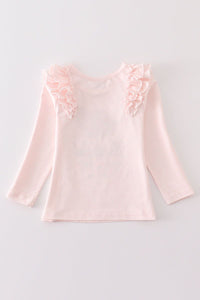 Pink thanksgiving turkey ruffle girl top