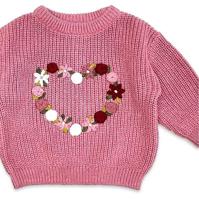 French Rose Heart Embroidered Slouchy Baby Sweater Cardigan