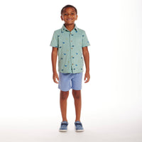Kids (2-7) Knit Buttondown & Hybrid Short Set | Dinosaur Print