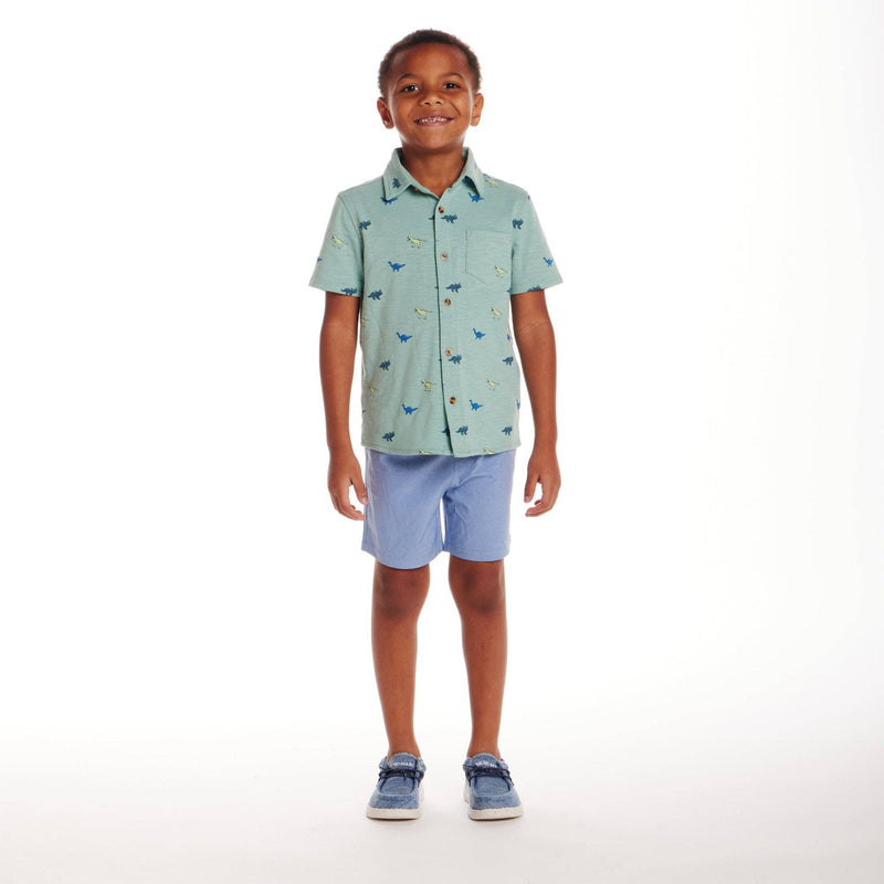 Kids (2-7) Knit Buttondown & Hybrid Short Set | Dinosaur Print