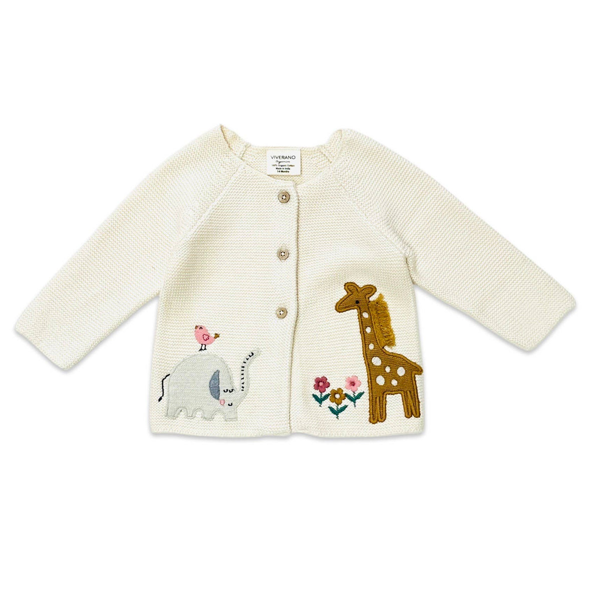 Eden Safari Embroidered Baby Girl Cardigan Sweater (Organic)