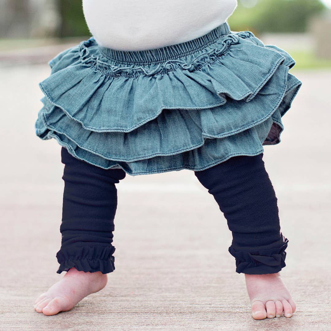 Navy Footless Ruffle Tights