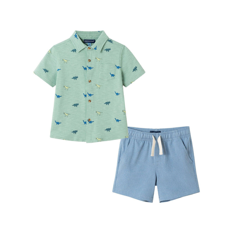 Kids (2-7) Knit Buttondown & Hybrid Short Set | Dinosaur Print