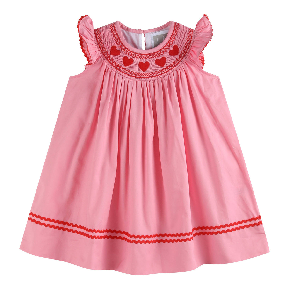 Pink Heart Valentine Smocked Bishop Dress