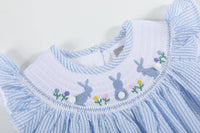 Light Blue Seersucker Easter Bunny Smocked Bishop Dress