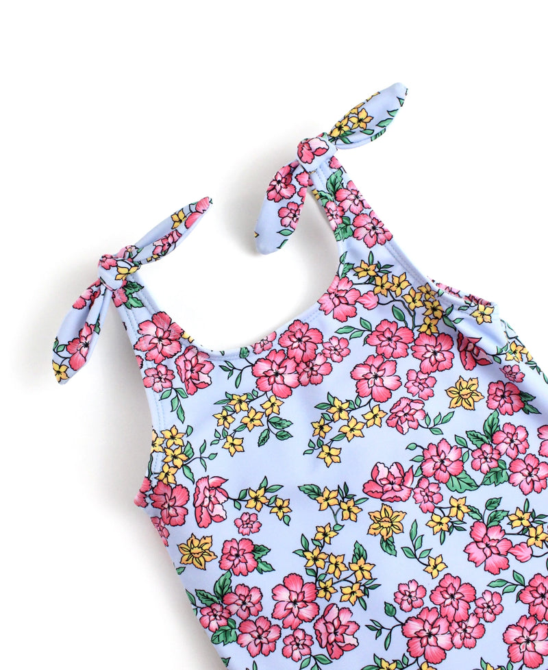 Girls Cheerful Blossoms Tie Shoulder One Piece