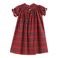 Red Christmas Plaid Smocked Bishop Dress