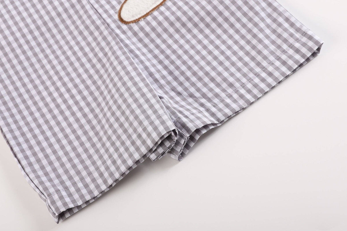 Gray Gingham Puppy Shortalls