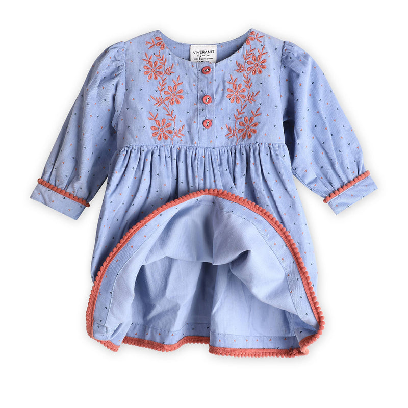 Embroidered Corduroy Tie Baby Dress & Bloomer (Organic)