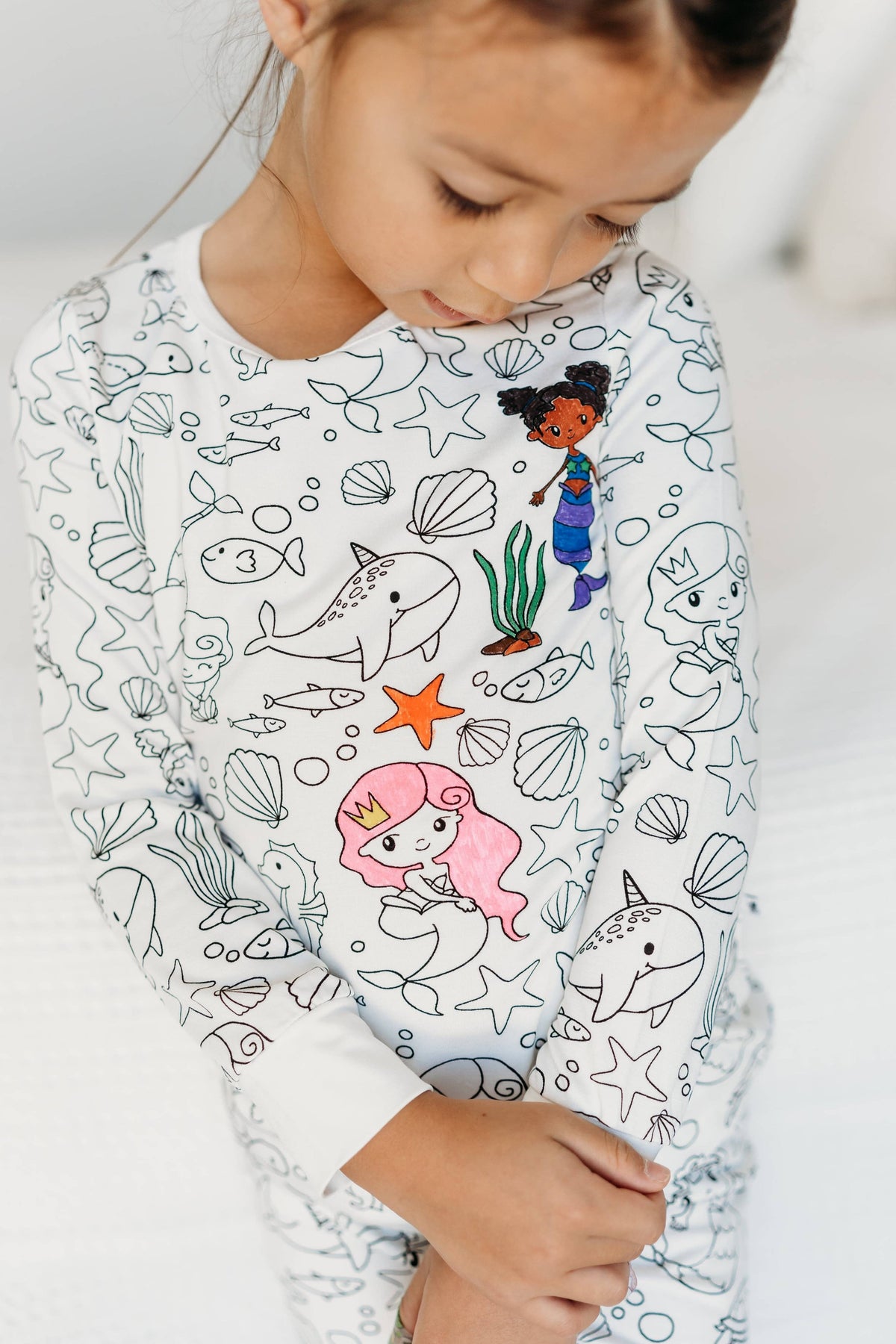 Mermaid Coloring Pajamas 2 piece set made from Bamboo