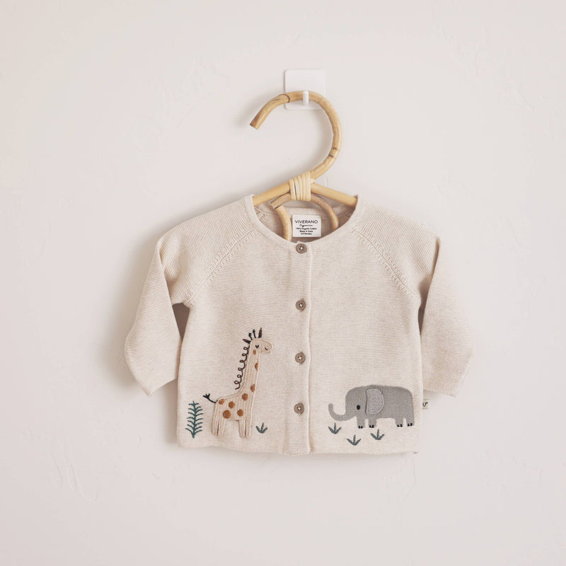 Animal Safari Embroidered Baby Cardigan Sweater (Organic)