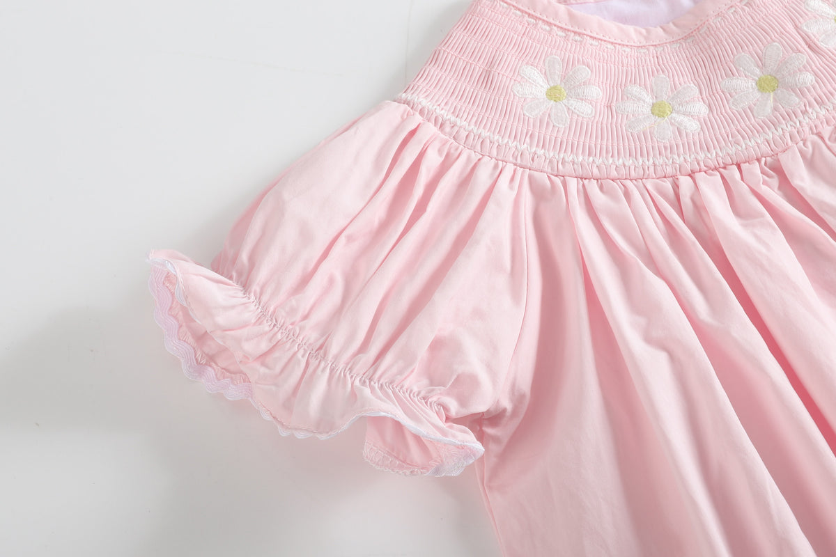 Light Pink Daisy Smocked Bishop Dress