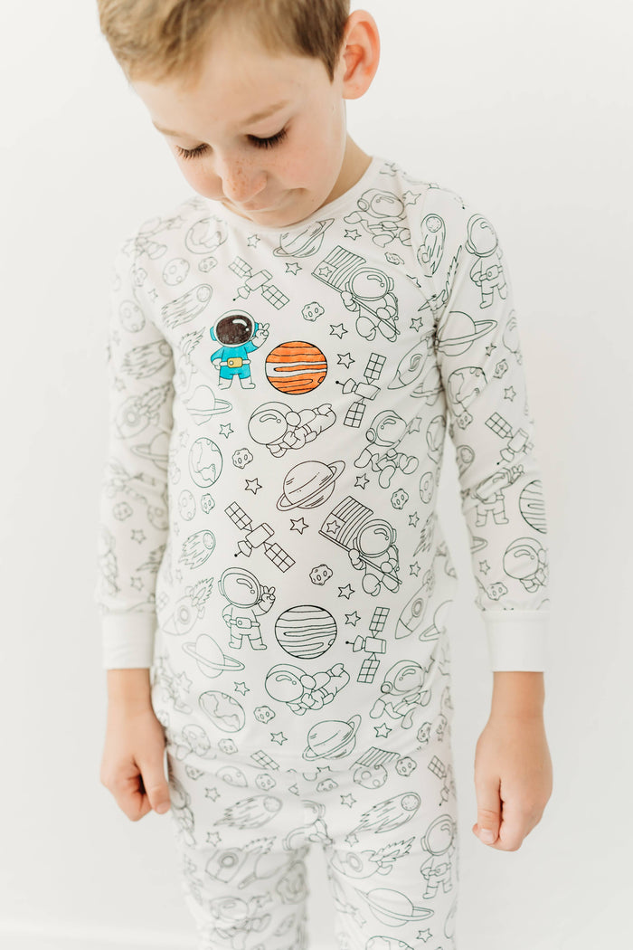 Space Coloring Pajamas 2 piece set made from Bamboo