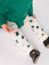 Girls Spruced Up Christmas Tree Patterned Footless Ruffle Tights