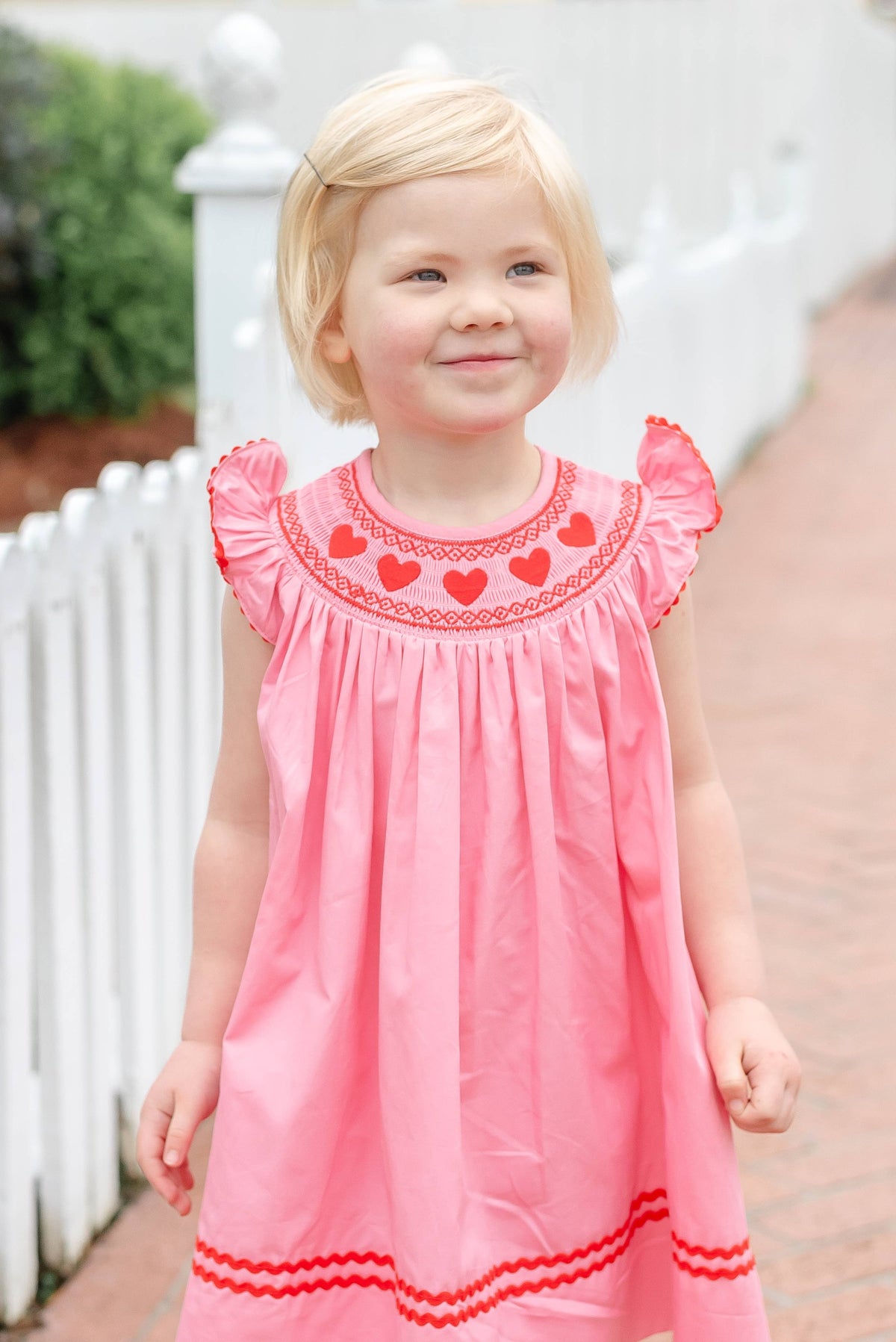 Pink Heart Valentine Smocked Bishop Dress