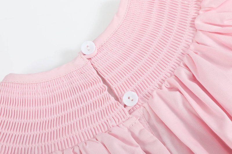 Pink and White Bows Smocked Bishop Dress