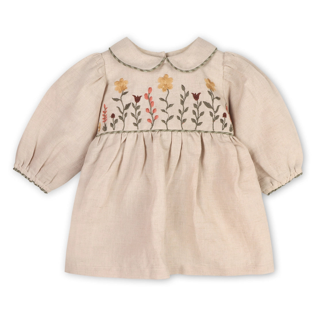 Floral Peter Pan Baby Dress & Fancy Bloomer (Linen Blend)