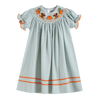 Light Blue Pinstripe Turkey Smocked Bishop Dress