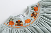 Light Blue Pinstripe Turkey Smocked Bishop Dress