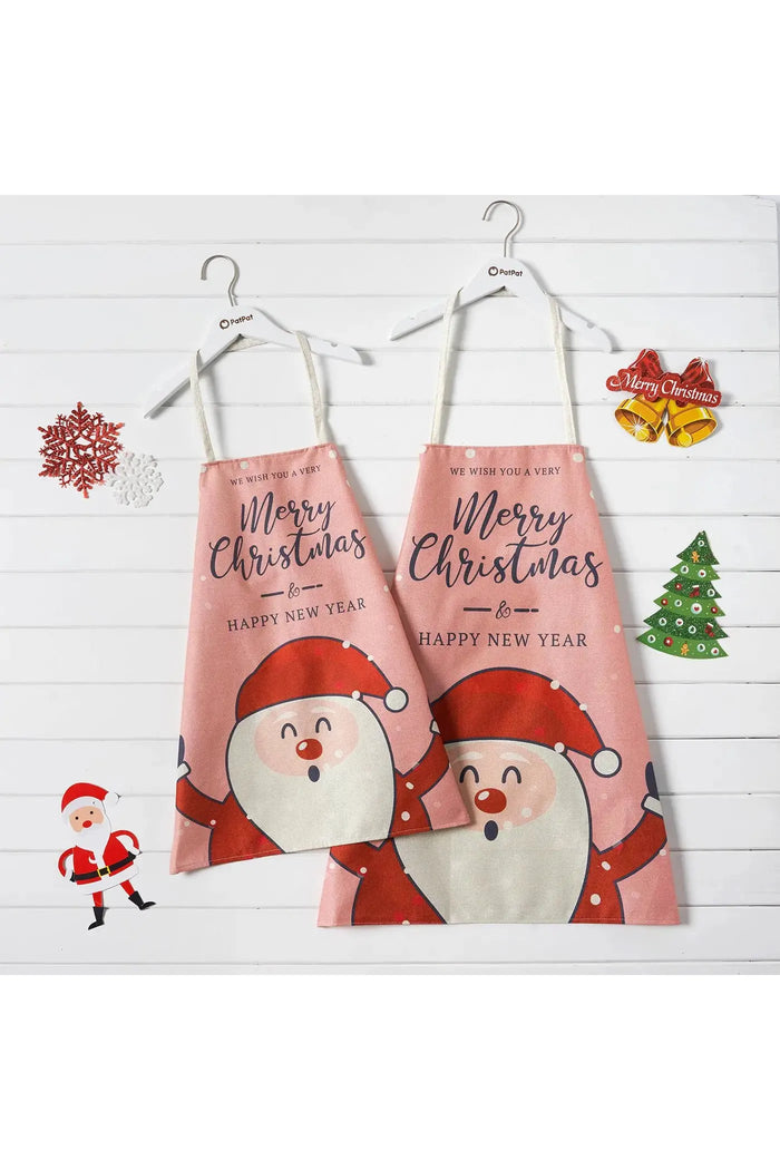 Christmas Cartoon Santa Claus and Letter Print Pink Aprons for Mom and Me - Doodlebug Kidz