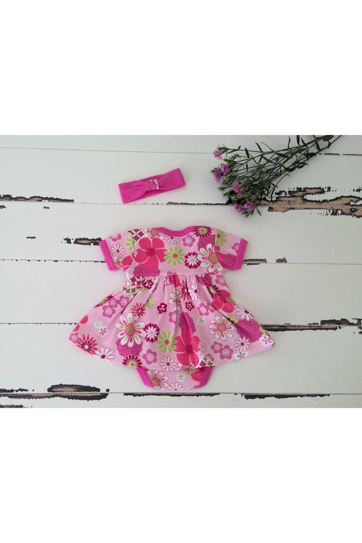 Retro Flower Bodysuit Dress & Headband Set - Doodlebug Kidz