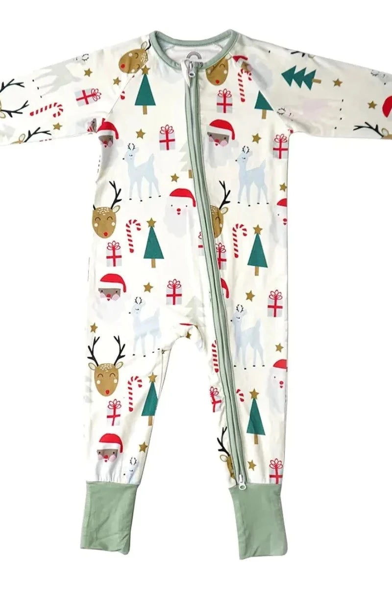 Santa and Friends Holiday Bamboo Sleeper and/or Romper - Doodlebug Kidz